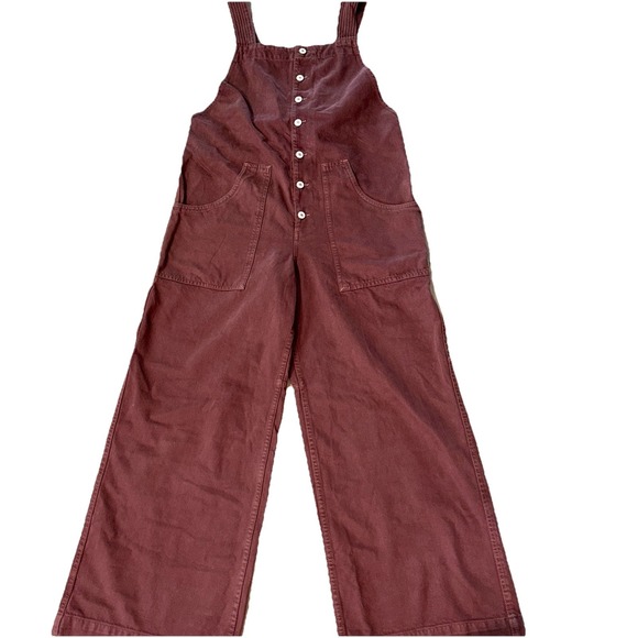 Free People We The Free Fields Of Flowers Wide-Leg Overalls Bib L Mocha $128NWOT - Picture 3 of 11